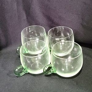 Set Of Four Hand Blown Clear Glass With Green Handles Espresso Cups